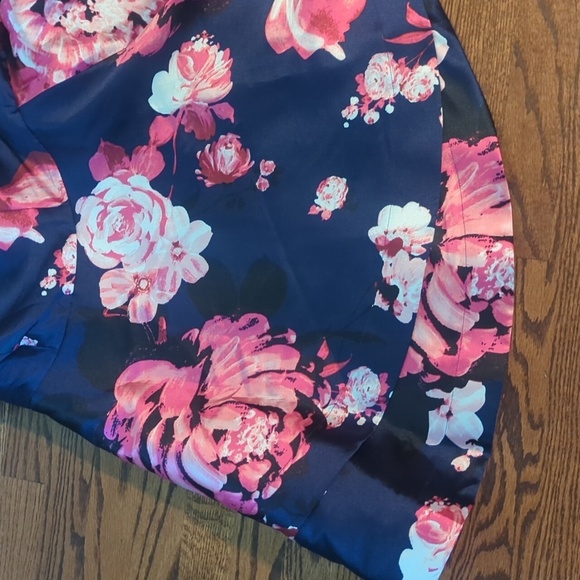 Navy/ Pink Halter Fit and Flare Mini Dress Prom/ Party Floral Satin NWT Sz 11 - Picture 6 of 8
